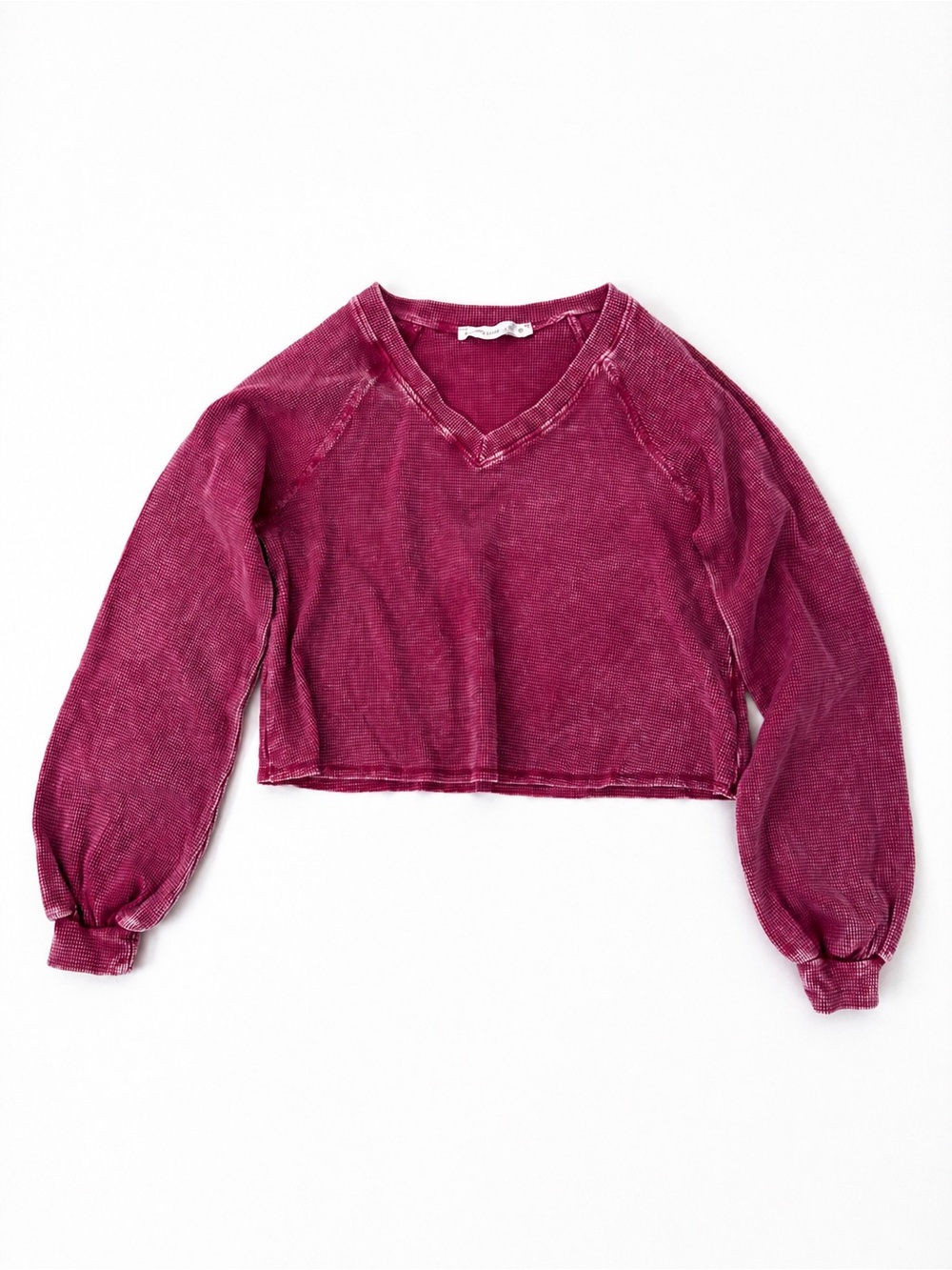 Altar’d State Pink Thermal Crop Top Waffle Knit Balloon Sleeve XS